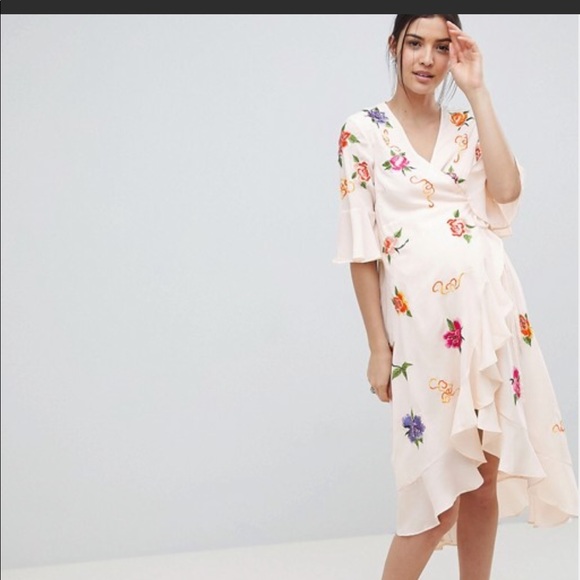 sachin and babi light blue dress ASOS Asos Maternity Flapper Dress with Embellishment in Natural